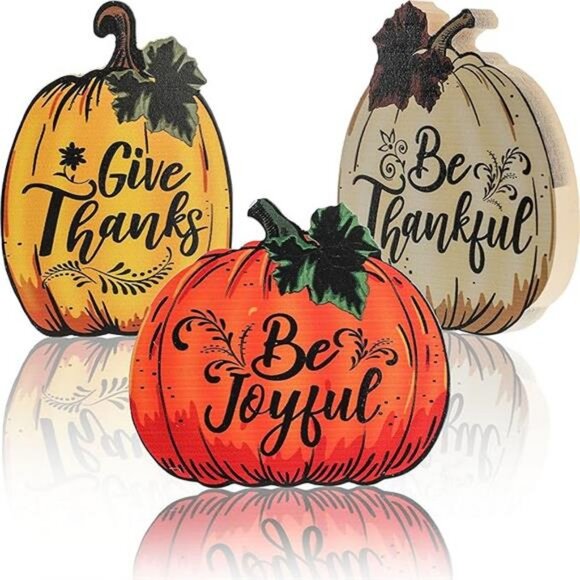 3 Pieces Thanksgiving Fall Decor Pumpkin Wood Sign Give Thanks Be Thankful - Picture 8 of 8